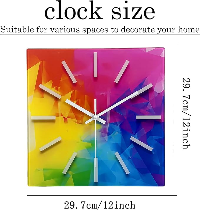 Square Glass Wall Clock Silent Analog Wall Clocks Battery Operated 12 Inch - Image 5