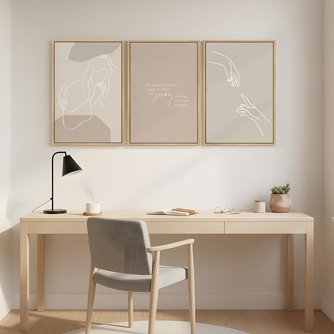 Framed Christian Wall Art Set of 3, Minimalist Neutral Beige Scripture Prints - Image 3
