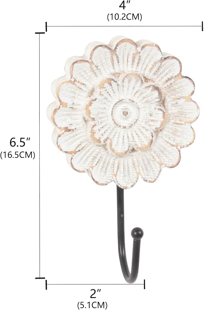 dwellington Distress Wood Flower Coat Hooks - Image 3