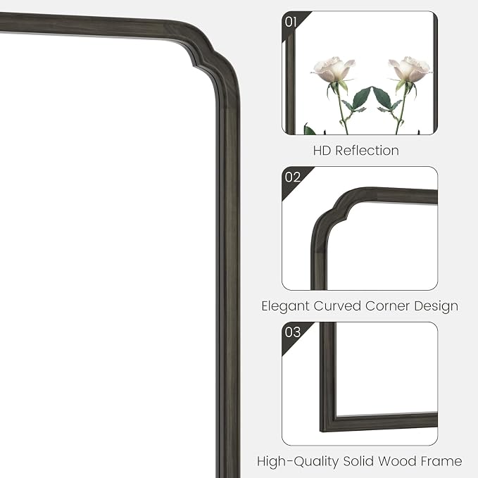 WallBeyond Wooden Framed Wall Mirror, Natural Wood Bathroom Vanity Mirror - Image 4