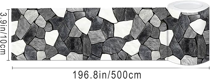 IVN Wallpaper Border Black White Stone Pattern Design 4x196 Inch Peel and Stick - Image 3