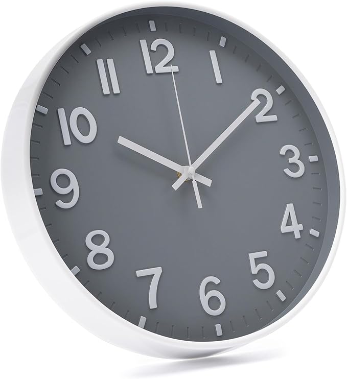Wall Clock 12 Inch Grey Modern Simple Quartz Decorative Clock Non-Ticking - Image 2