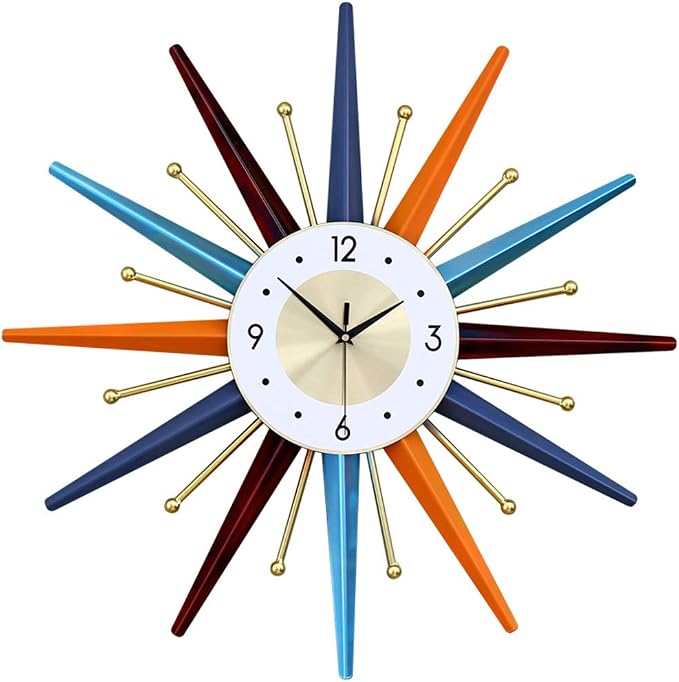 Large Wall Clock 27.5 Inch Modern Wall Clock Starburst Mid-Century Modern Decor by Unknown