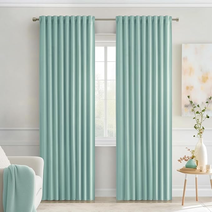 MIULEE Aqua Back Tab Blackout Curtains 90 Inches Long 2 Panels Set by MIULEE