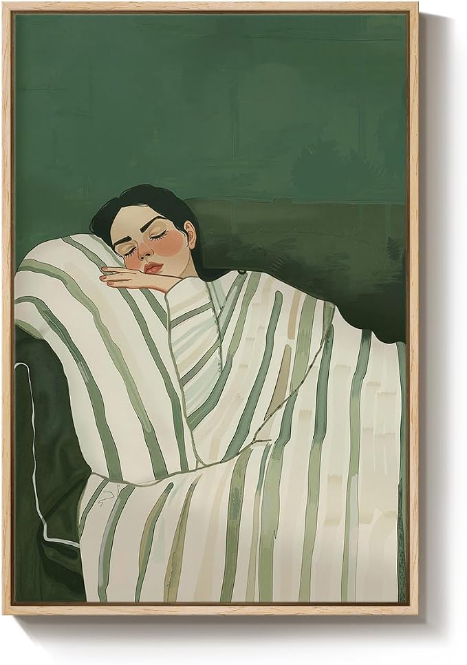 Framed Woman Bedroom Wall Art, Large Cozy Woman Canvas Painting - Image 8