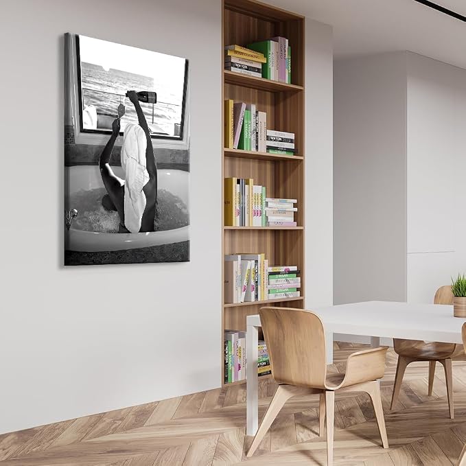 Trendy Black and White Posters Funny Woman Drinking Wine in Bathtub Wall Art - Image 5