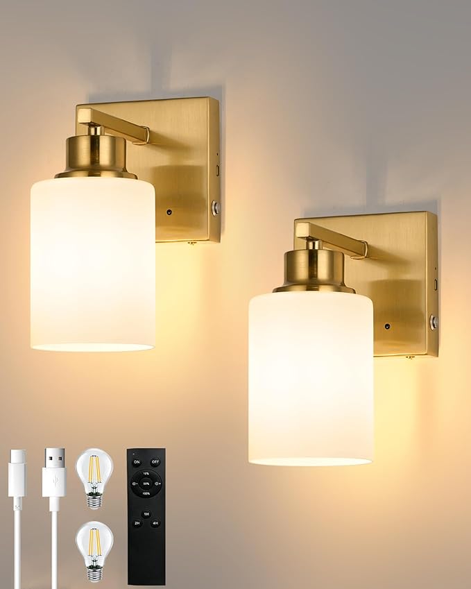Rayogale Battery Operated Wall Sconce Set of 2, Easy Install Dimmable Cordless by Rayogale