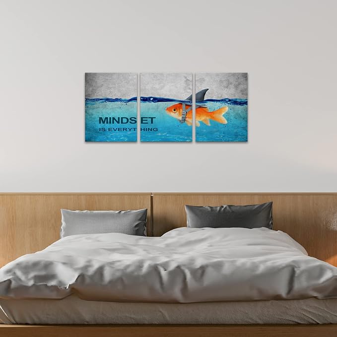 KAWAHONE 3 Panels Modern Framed Inspirational Quote Canvas Wall Art-Mindset is - Image 4