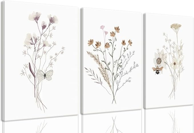 Bwodke Framed Wildflower Wall Art Butterfly Bee Botanical Floral Poster Canvas by Bwodke