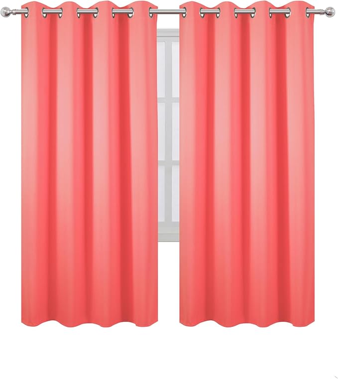LEMOMO Blackout Curtains 66 x 72 Inch Long Coral Curtains Set of 2 Panels Room - Image 2