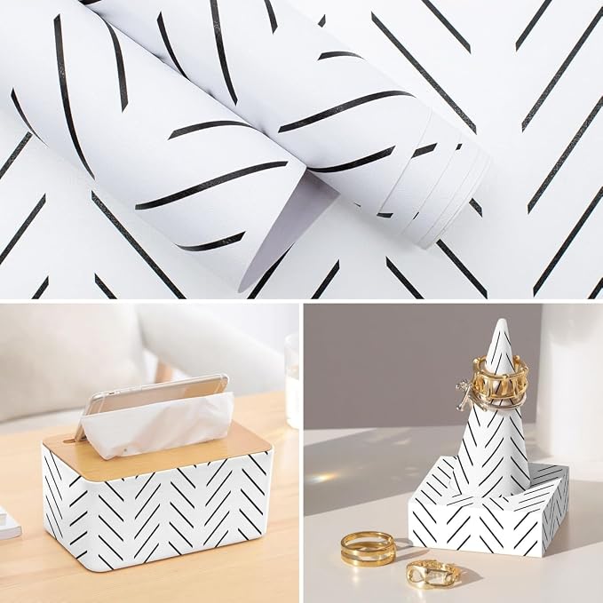 Erfoni Black and White Peel and Stick Wallpaper Modern Herringbone Contact - Image 9