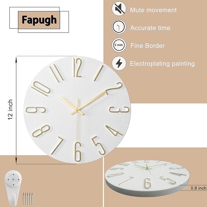 Wall Clock, Silent Clock, Wall Clocks Battery Operated， 12 inch Modern Wall - Image 2