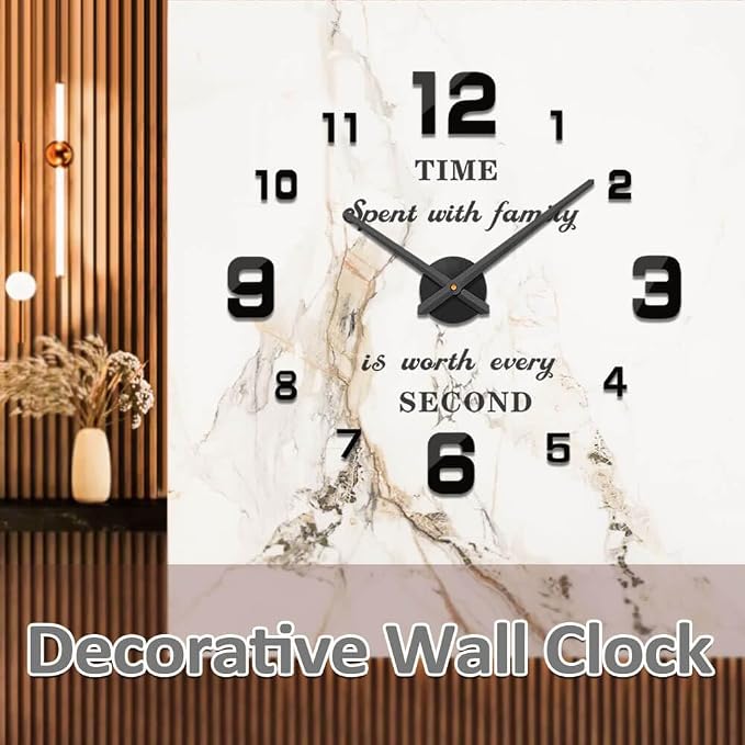 Mintime Modern Frameless DIY Wall Clock Large 3D Wall Watch Mirror Numbers - Image 2