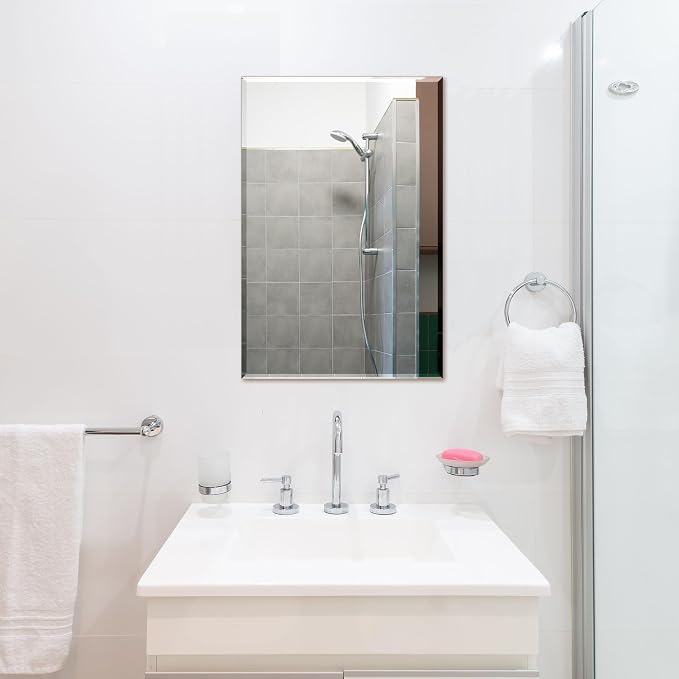 Frameless Bathroom Mirror for Wall, Rectangle Beveled Edge Mirror for Over Sink - Image 8