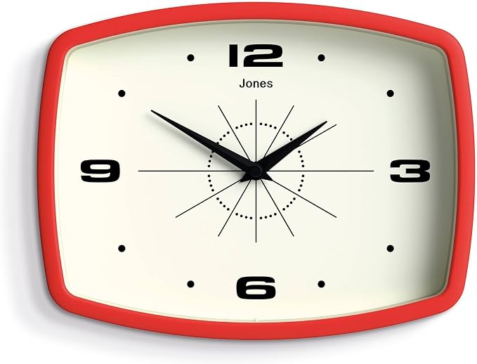 JONES CLOCKS® Movie Wall Clock | Rectangular Retro Clock | 25cm | Red | Cool by JONESCLOCKS