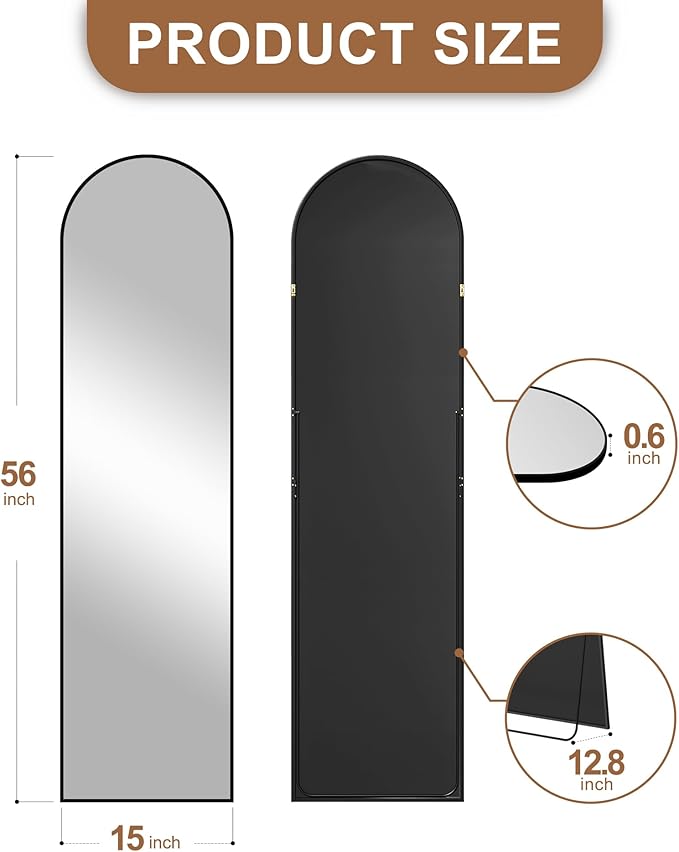 Delma Arched Mirror Full Length, Standing Mirror Full Body, Large Floor - Image 5