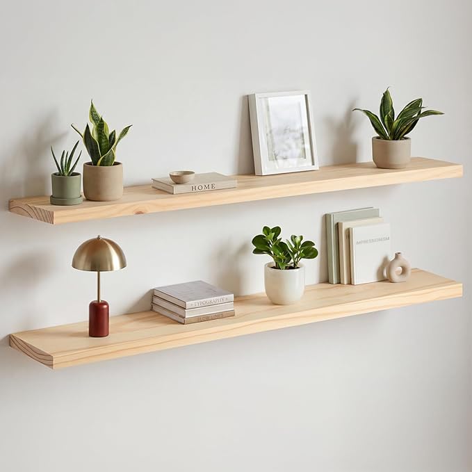 Homeforia 60 inch Natural Floating Shelf, High End Solid Real Wood 60inch Small by Homeforia