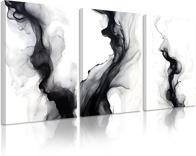 Black White Abstract Wall Art Decor Set of 3 Modern Wall Art Minimalist Canvas by Unknown