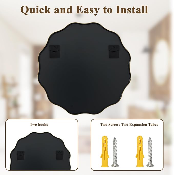 VooBang Gold Scalloped Circle Mirror, Hanging Leaning - Image 6