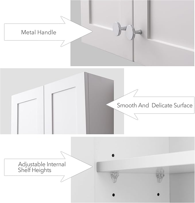 VANIRROR White Wall Mount Cabinet, MDF Over the Toilet Storage Cabinet - Image 4