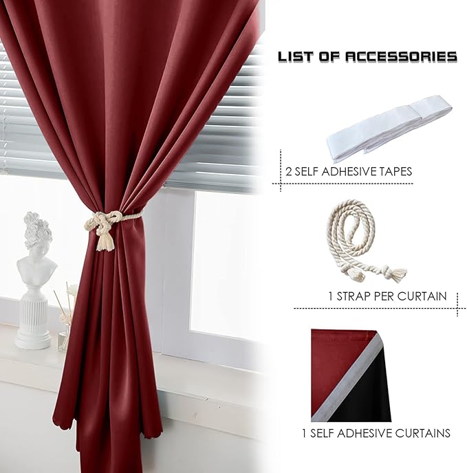 AJAZZ 100% Blackout Self Adhesive Curtains Small Window Short Temporary - Image 4