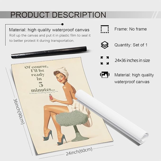 noxozoqm Boho Sage Green Bathroom Poster Vintage 70s Pin Up Girl Wall Art Of - Image 2