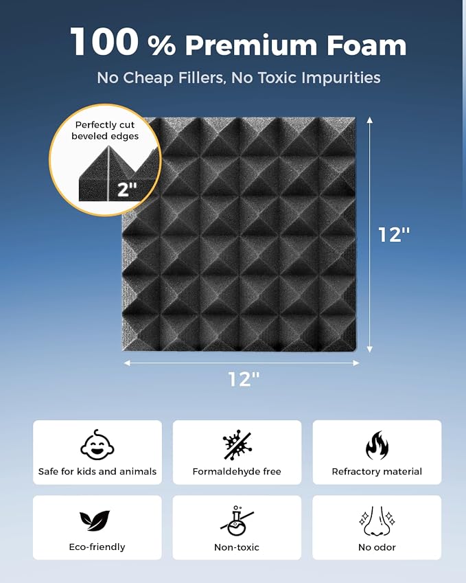 36 Pack Self-Adhesive Acoustic Foam Panels, Fire Resistant Soundproof Wall - Image 5