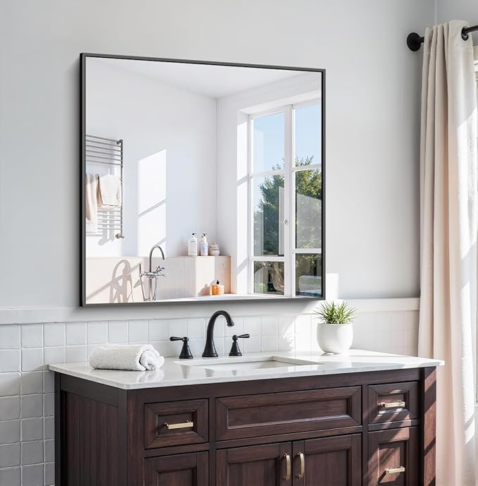 KOCUUY Black Bathroom Mirror, 36x36 Inch Square Mirror by KOCUUY
