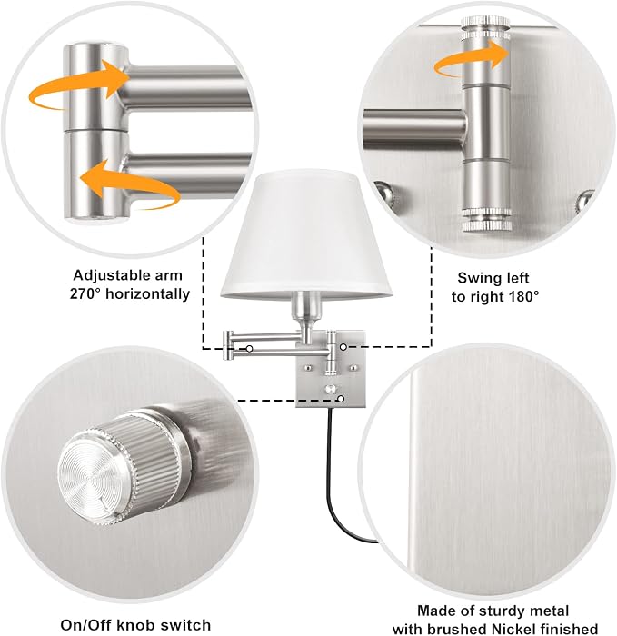 TRLIFE Wall Sconces Plug in, Remote Control Dimmable Wall Sconce and Adjustable - Image 6