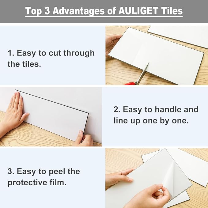 AULIGET 6" x 12" Beige & Brown Slate Peel and Stick Backsplash Wall Tiles - Image 7