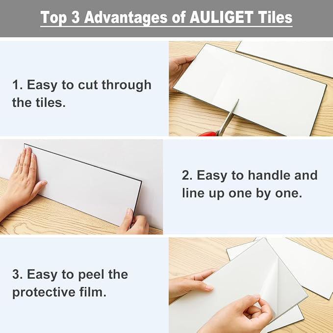 AULIGET 20-Piece Grey Shale Peel and Stick Backsplash Wall Tiles, Laundry Room - Image 7