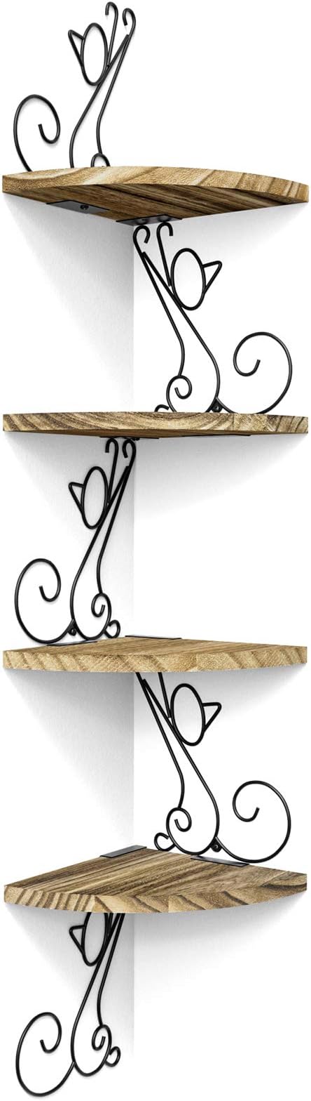 Alsonerbay Wall Mount Corner Shelves 4 Tier Floating Corner Storage Wood by Alsonerbay