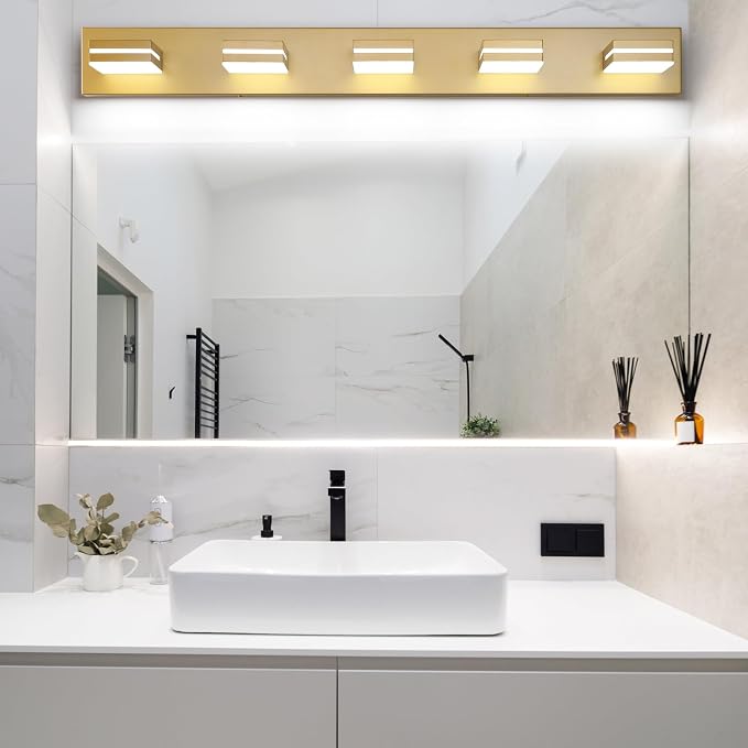 SineRise LED Modern Bathroom Vanity Light Fixtures, Matte Gold Modern Acrylic - Image 7