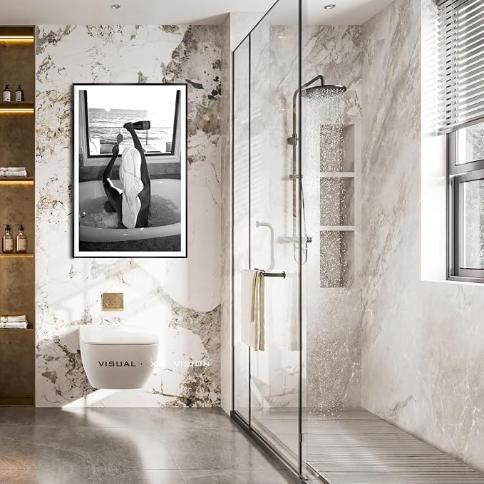 Trendy Black and White Poster Funny Woman Drinking Wine in Bathtub Wall Art - Image 3