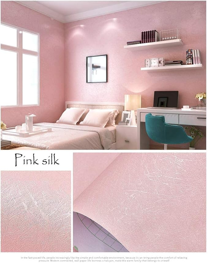 Cohoo Home Silk Pink Wallpaper Peel and Stick Contact Paper Pink Textured Silk - Image 5