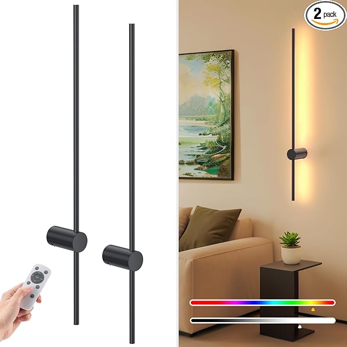 NIORSUN 35.4 Inch Battery Operated Wall Sconce Set of 2, 10 Colors Dimmable by NIORSUN