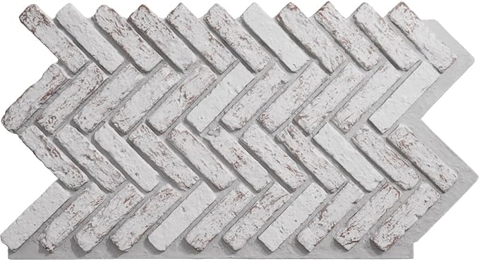 EverStone Herringbone Faux Brick Panel, 46 1/2"W x 25 1/4"H x 1"D, Rustic White by EkenaMillwork