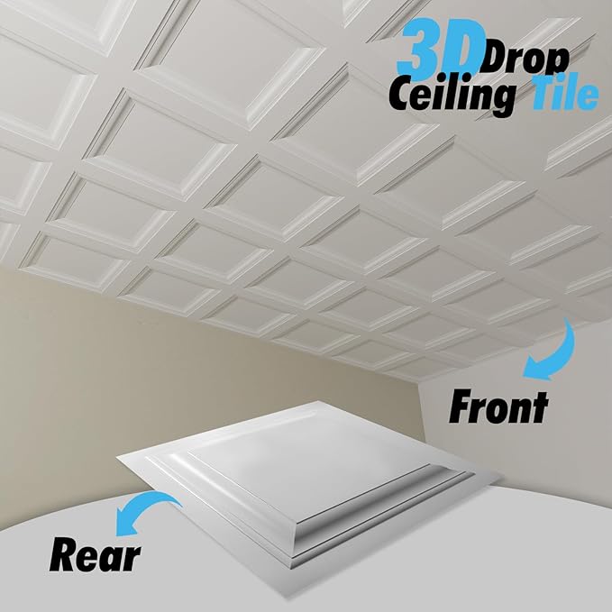 Art3d 12-Pack Square Drop Ceiling Tile 2ft x 2ft in White, PVC Ceiling Panel 24 - Image 3