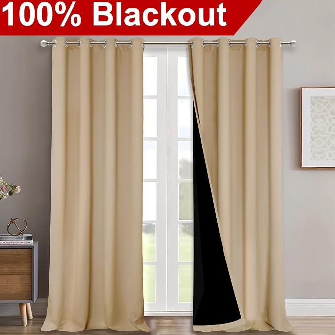NICETOWN 100% Blackout Blinds, Biscotti Beige, Laundry Room Decor Window - Image 2