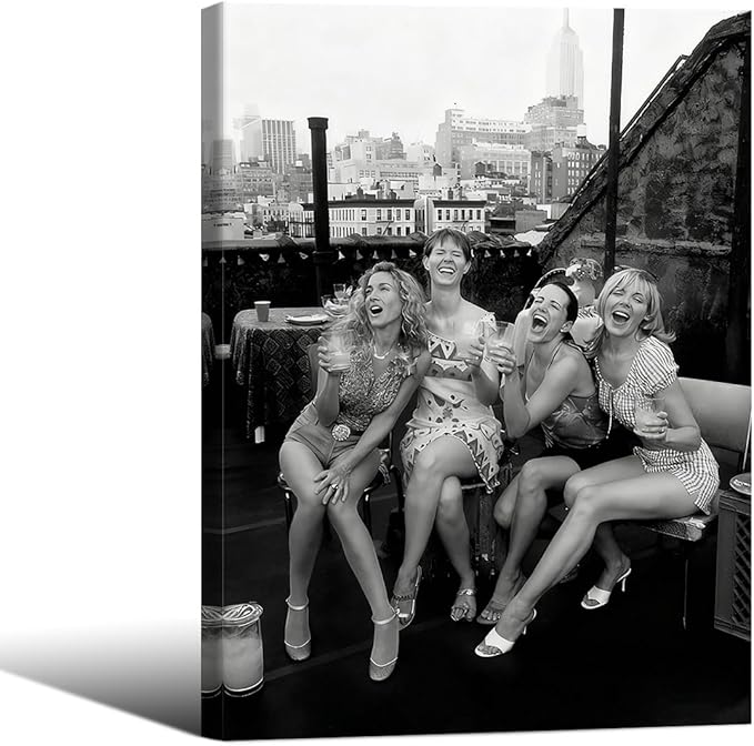 Retro Black And White Woman Framed Wall Art Fashion Rooftop Party Posters by FuSatisYilife