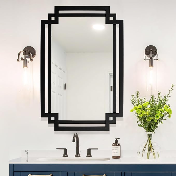 Black Decorative Mirror for Wall Decor, Contemporary Bathroom Mirror Above Sink - Image 9