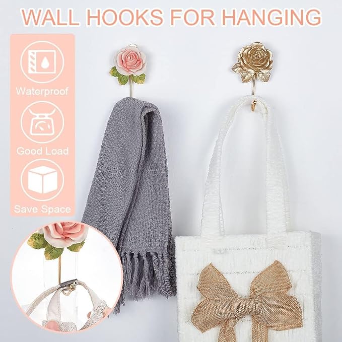 Beautiful Pink Flower Decorative Wall Hook, Fancy Cute Handmade Resin Rose Robe - Image 8