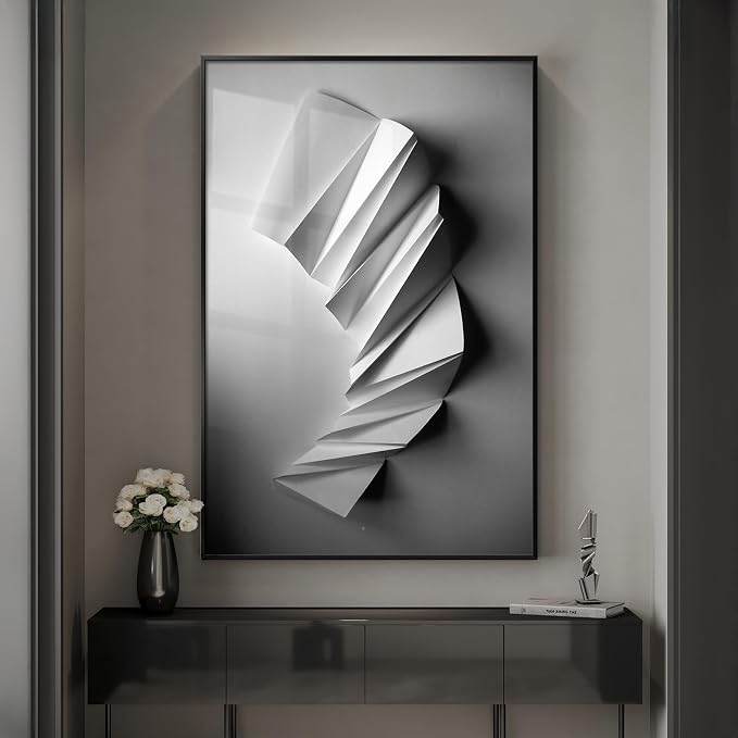 Framed Black and White Modern Elegant Abstract Wall Art, Large Contemporary by Cuspin