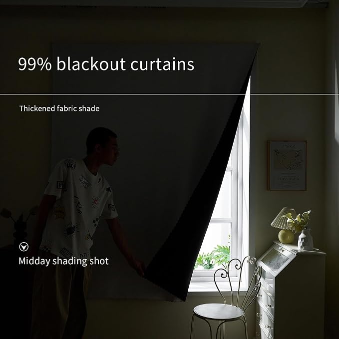 AJAZZ 100% Blackout Self Adhesive Curtains Small Window Short Temporary - Image 2