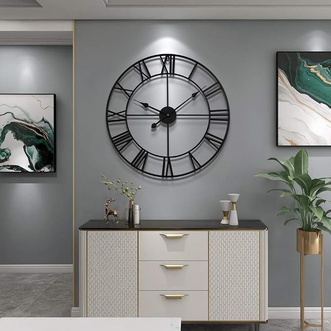 LEIKE Large Wall Clock, Non Ticking, Battery-Operated, Rustic Round Modern - Image 8
