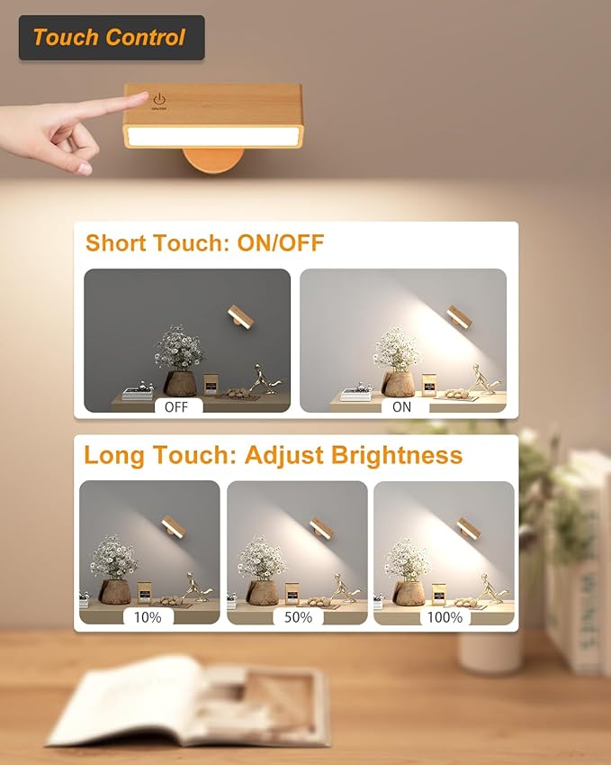 DetarZinLED Wall Lights Battery Operated Wooden, Magnetic Wall Sconces - Image 4