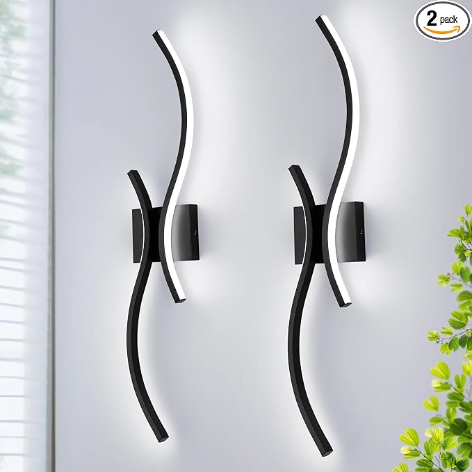 CANEOE Modern LED Wall Sconce Set of Two, 6000K Warm White Led Wall Light by CANEOE