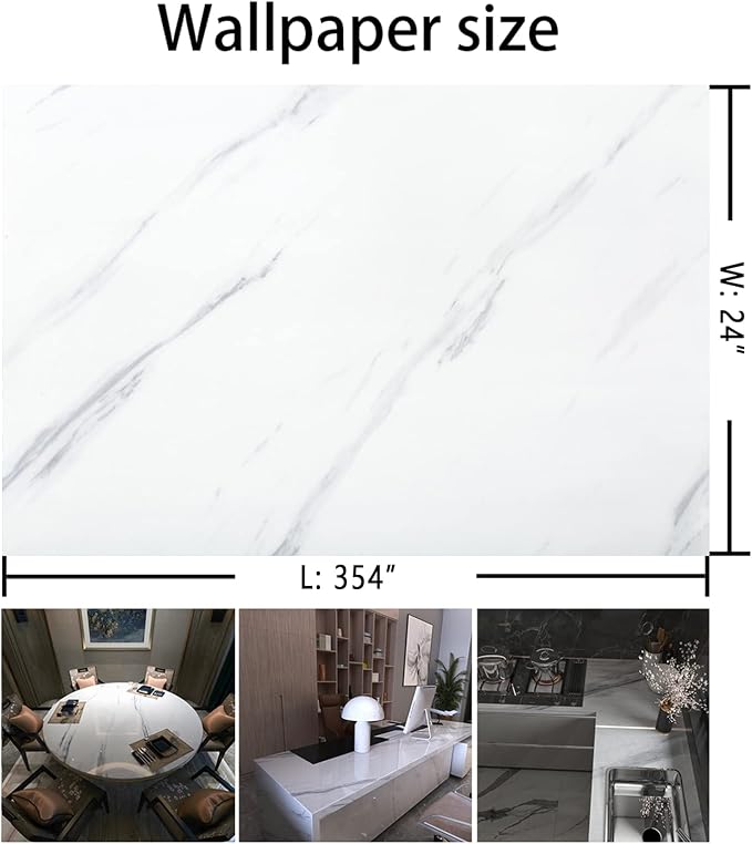 BAYYA Large White Marble Granite Wallpaper Peel Stick Thicken 24x354inch - Image 7