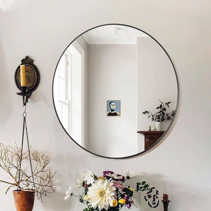 VooBang Black Round Mirror, Small 16" Circle Mirror, Round Wall Mirror - Image 5
