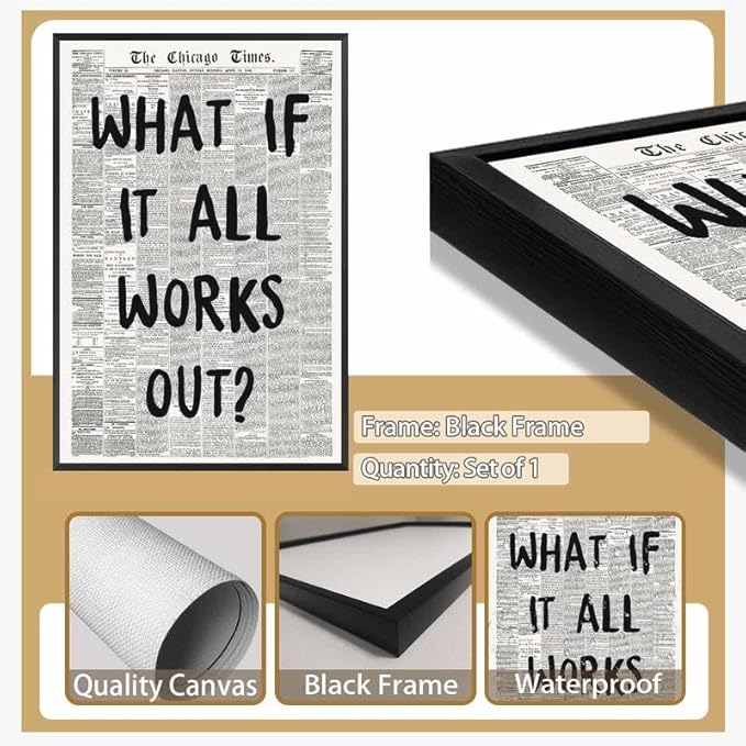 Framed What If It All Works Out Wall Art Black and White Retro Newspaper Poster - Image 3